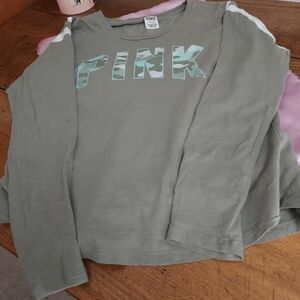 PINK Victoria's Secret Green Long Sleeve Tee